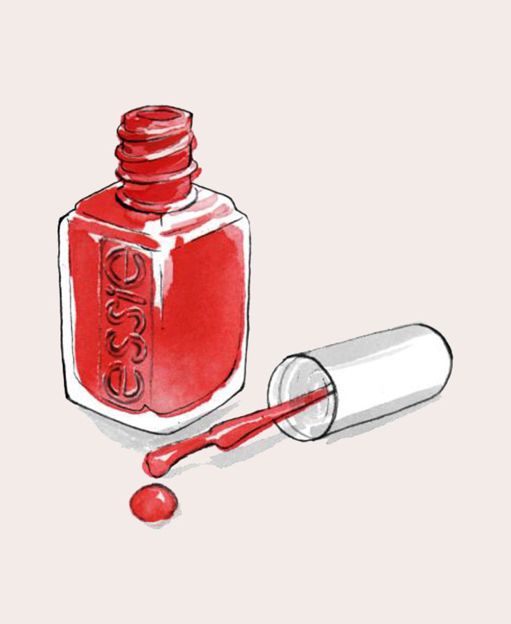 essie-drawing-tall-new Woman with red manicure using laptop
